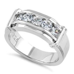 Sterling Silver Men's Wedding Band CZ Ring